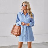 Wash Water Raw Edge Denim Dress Stitching Long Sleeve Cardigan for Women