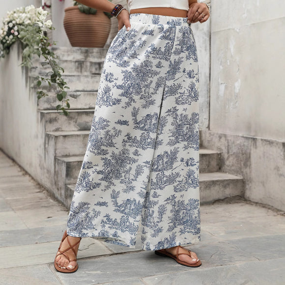 Plus Size Women Loose Pants Floral Print Casual Jumpsuit Trousers