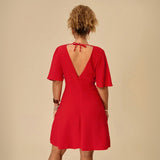 Plus Size Women Clothing Summer Sexy V neck Dress Red Slimming Short Dress