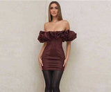 Solid Color Tube-Top off-the-Shoulder Slim Dress
