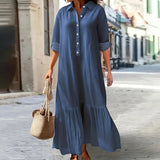 Plus Size Women Clothing Elegant Long Sleeve Collared Dress