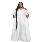 Plus Size Summer Autumn Collection Solid Color Sexy Strapless Halterneck Women Stylish Loose Short Sleeve Dress