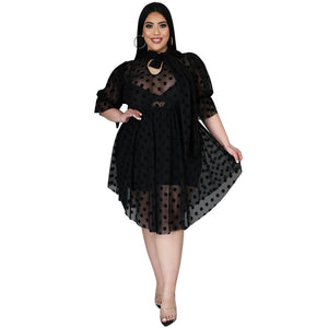 Plus Size Popular  Sexy See-through Mesh Hollow Out Cutout Dress for Women