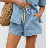 Light blue denim shorts