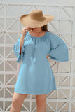 Plus Size Women Clothing Solid Color Casual Holiday Dress Travel Crew Neck Split Puff Sleeve Dress