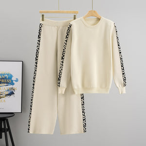 Round Neck Knit Casual Two-Piece Loose Long Sleeve Two Piece Sets