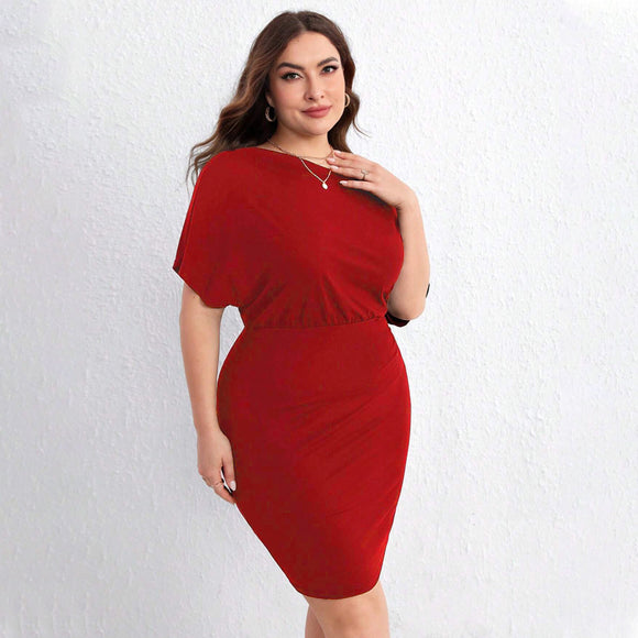 Plus Size Red for Women Dress Summer Cross Shoulder Bag Hip Midi Dress