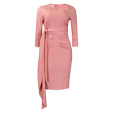 Women Clothing Pleated Strap Solid Color Sheath Business Office plus Size Dress