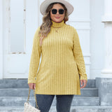 Plus Size Women Clothes Turtleneck Slim Bottoming Shirt Pit Striped Slit Mid Length T Shirt