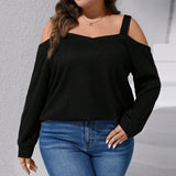 plus Size Women Clothes Autumn Winter Sexy off Shoulder Loose Casual Waffle Long Sleeved T shirt