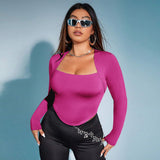 Plus Size Women Clothes Autumn Winter Trend Slim Fit Sexy Sexy Long Sleeved T Shirt Top