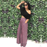 Personality Houndstooth Printed Flared Pants Wide Leg Casual Pants Autumn Winter Wide Leg Pants Plus Size