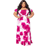 Plus Size Dress Off Shoulder Irregular Asymmetric off Shoulder Digital Printed Dress