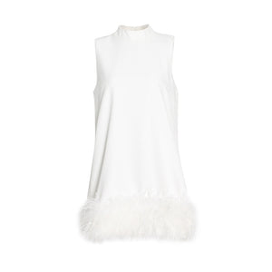 Australian Brand Design Short  Autumn Stand Collar Sleeveless Solid Color Stitching Hem Feather Dress