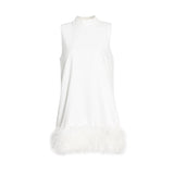 Australian Brand Design Short  Autumn Stand Collar Sleeveless Solid Color Stitching Hem Feather Dress