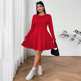Plus Size Women Clothing Simple Sexy Red Dress Autumn Winter High Waist Slim Fit Midi