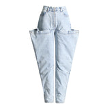 Retro Autumn Unique Design Stitching High Waist Slimming Skinny Jeans for Women