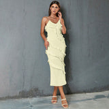 Summer Women Sexy Dress Semi Transparent Stitching Sleeveless Backless Halter Dress