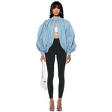 Women Clothing Denim Button Bat Sleeve Backless Cardigan Top