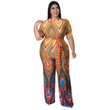 plus Size Women Clothes Spring Summer Mid Sleeve Left off Shoulder Jumpsuit Trousers