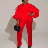 Suit Elegant Office Solid Color African plus Size Two Piece Set