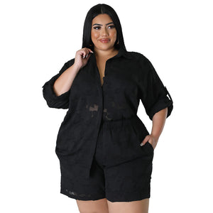 Women Clothing Spring Summer Hollow Out Cutout out Chiffon Jacquard Top Shorts Two Piece Set