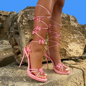 Simple One Strap Rose Red Stiletto Heel High Heels Shoes Women Sandals