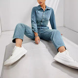 Women Casual Office Slim Fit One Piece Long Sleeves Jeans