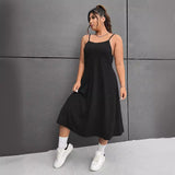 Plus Size Women Clothes Casual U Neck Sleeveless Dress High Waist A line Slip Dress