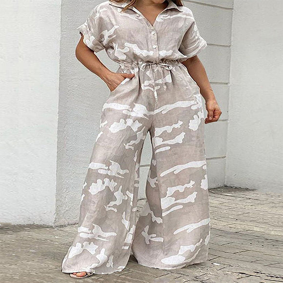 Plus Size Women Clothes Autumn Short Sleeved Jumpsuit