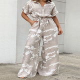 Plus Size Women Clothes Autumn Short Sleeved Jumpsuit