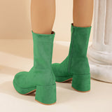 Chunky Heel Martin Boots round Toe Side Zipper Mid Boots Suede Simple Mid Heel Slimming Sleeve Boots