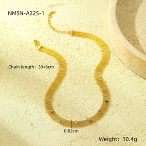 Ribbon Woven Colorful Zircon Necklace Bracelet Set Advanced Luxury Stainless Steel Necklace
