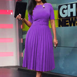 With Belt African plus Size Women Clothing High Waist Pleated Dress