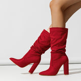 Women Pointed Slip on Winter Fashionable Chunky Heel High Heel Boots Comfortable Women Boots Chunky Heel