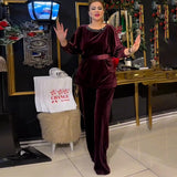 Spring Gold Velvet Western Slimming round Neck Pullover Straight Leg Pants Two Piece Set