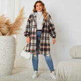 Plus Size Autumn Winter Women Girls Plaid Hooded Mid Length Coat for Women