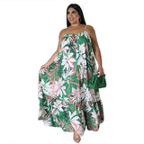 Plus Size Summer Sexy off Shoulder Pleated Long Women Clothes Printing Slip Dress