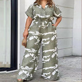 Plus Size Women Clothes Autumn Short Sleeved Jumpsuit
