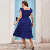 Plus Size Women Square Collar Ruffle Sleeve Dress Summer Vacation Casual Midi Dress