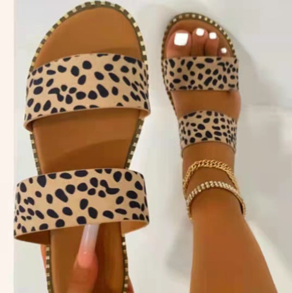 Summer Flat plus Size Leopard Print Outdoor Casual Slippers Women Slipper