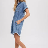 Spring Summer Loose Women Cardigan Denim Short Sleeve Dress