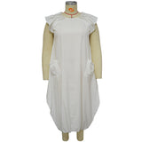 Plus Size Women Solid Color Double Pocket Loose Dress