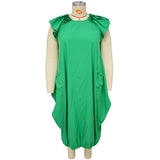 Plus Size Women Solid Color Double Pocket Loose Dress