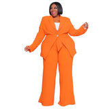 Plus Size Women Clothes Professional Casual Long Sleeve Pants Lace up Two Piece Set