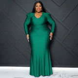 Plus Size Women Clothes Sexy Dress Nightclub V neck Formal Dress Solid Color Maxi Dress Autumn Winter Long Sleeve