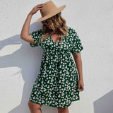 Plus Size Summer Women Clothing Waist Controlled Large Hem A line Dress Vacation Printed Dress