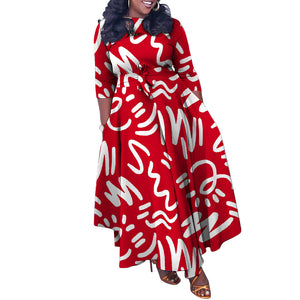 Plus Size Women Clothing Autumn Winter Elegant Tied African Maxi Dress Dress