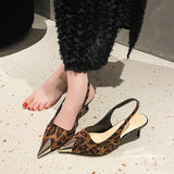 Hollow Out Cutout Pointed High Heel Back Open Shoes Women Stiletto Leopard Print Sandals