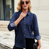 Women Clothing Spring Summer Washing Shrug Denim Long Sleeve Shirt Top